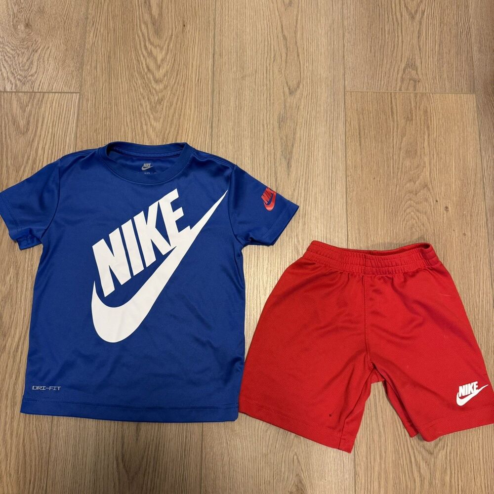 Nike Dri-fit Youth Small Blue & Red Athletic Shorts & Tshirt Activewear Set